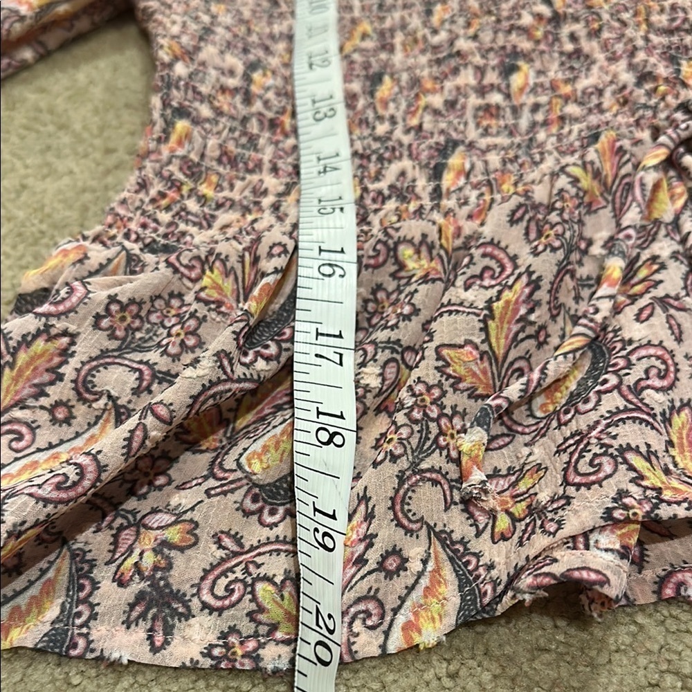 Topshop Pink and Brown Puff Sleeve Blouse with Smocked Tie Front​​​​​ - Picture 4 of 6